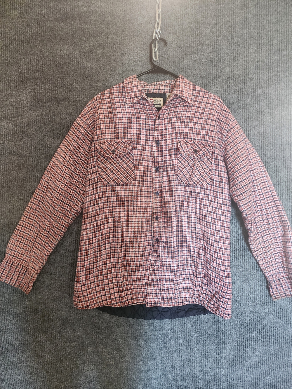 Vintage Sports Afield Quilted Lined Flannel Shirt Jacket Shacket Red Blue Plaid